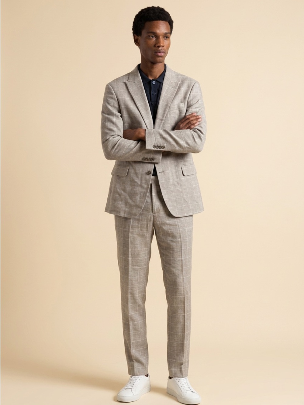 Men's Light Gray Windowpane Suit Jacket